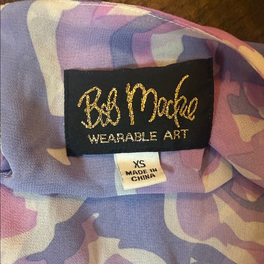 Bob Mackie Chiffon Floral Blouse Pastel Watercolor Boho XS Top - Picture 8 of 9